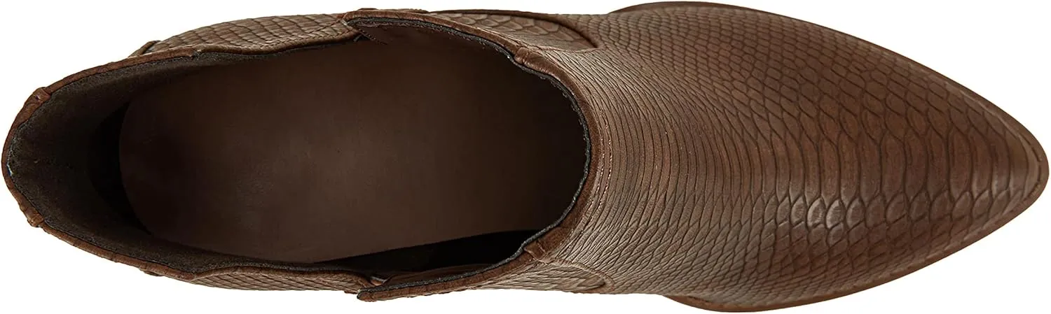 Huiyuzhi Womens Ankle Boots Slip on Cutout Pointed Toe Snakeskin Chunky Stacked Mid Heel Bootie