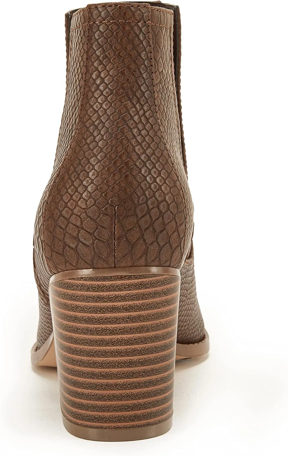 Huiyuzhi Womens Ankle Boots Slip on Cutout Pointed Toe Snakeskin Chunky Stacked Mid Heel Bootie