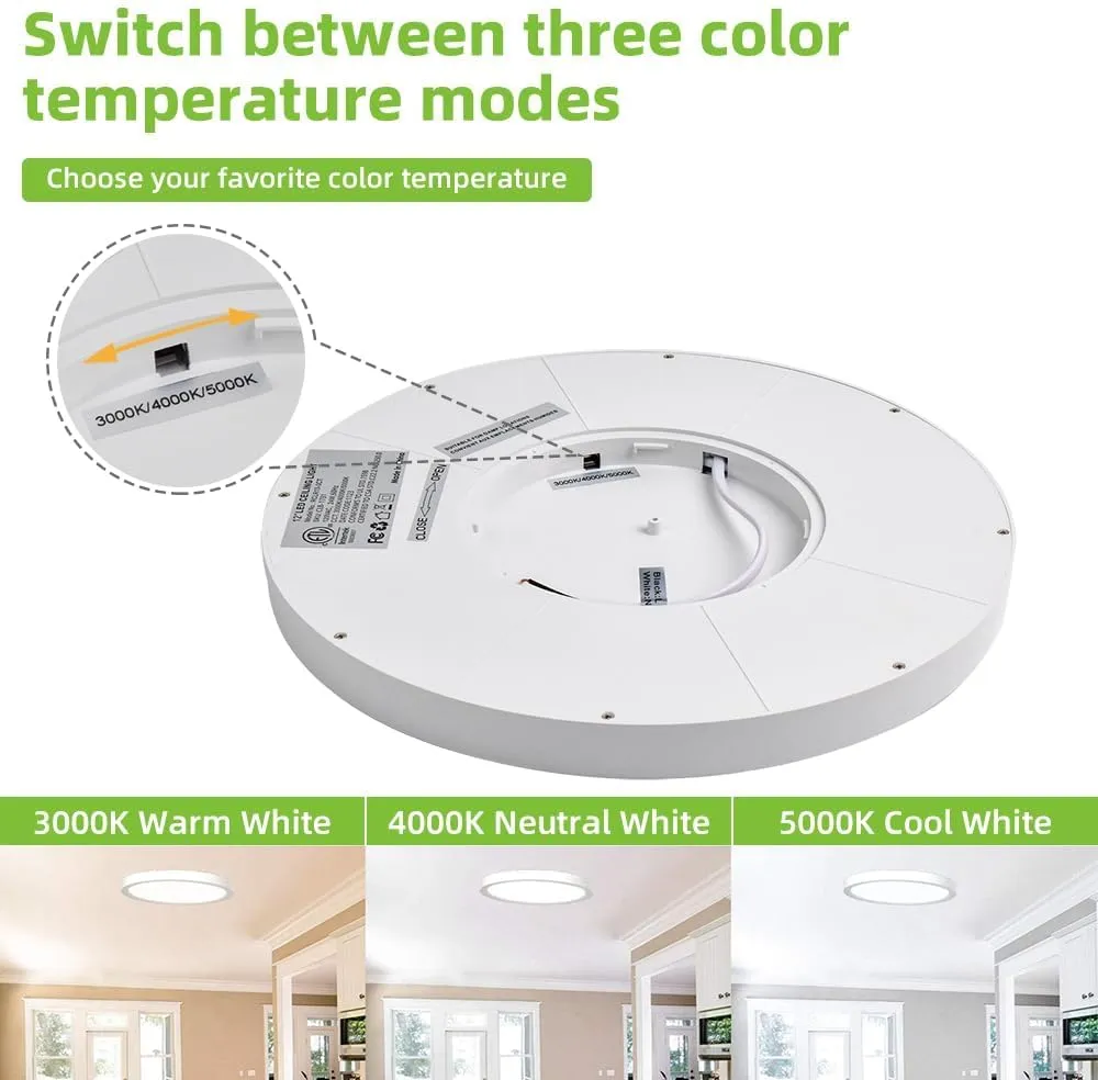 hykolity 2 Pack 12 Inch Selectable CCT LED Round Flat Panel Light, 24W 3000K/4000K/5000K, Edge-Lit Flush Mount Ceiling Light Fixture for Kitchen, Bedroom, Laundry and Closet Room，White