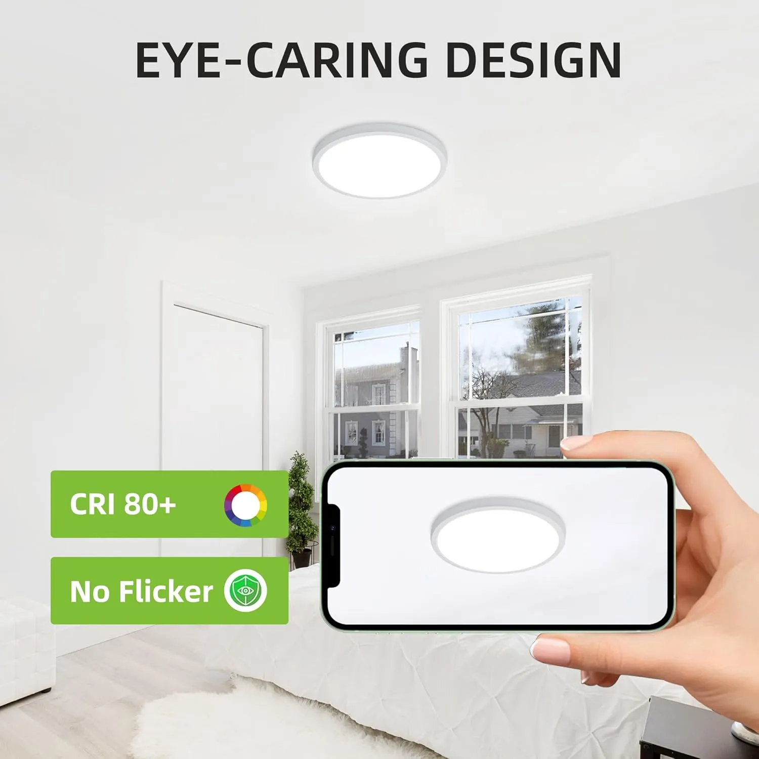 hykolity 2 Pack 12 Inch Selectable CCT LED Round Flat Panel Light, 24W 3000K/4000K/5000K, Edge-Lit Flush Mount Ceiling Light Fixture for Kitchen, Bedroom, Laundry and Closet Room，White