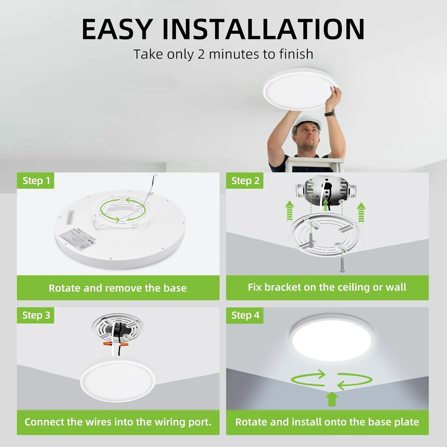 hykolity 2 Pack 12 Inch Selectable CCT LED Round Flat Panel Light, 24W 3000K/4000K/5000K, Edge-Lit Flush Mount Ceiling Light Fixture for Kitchen, Bedroom, Laundry and Closet Room，White