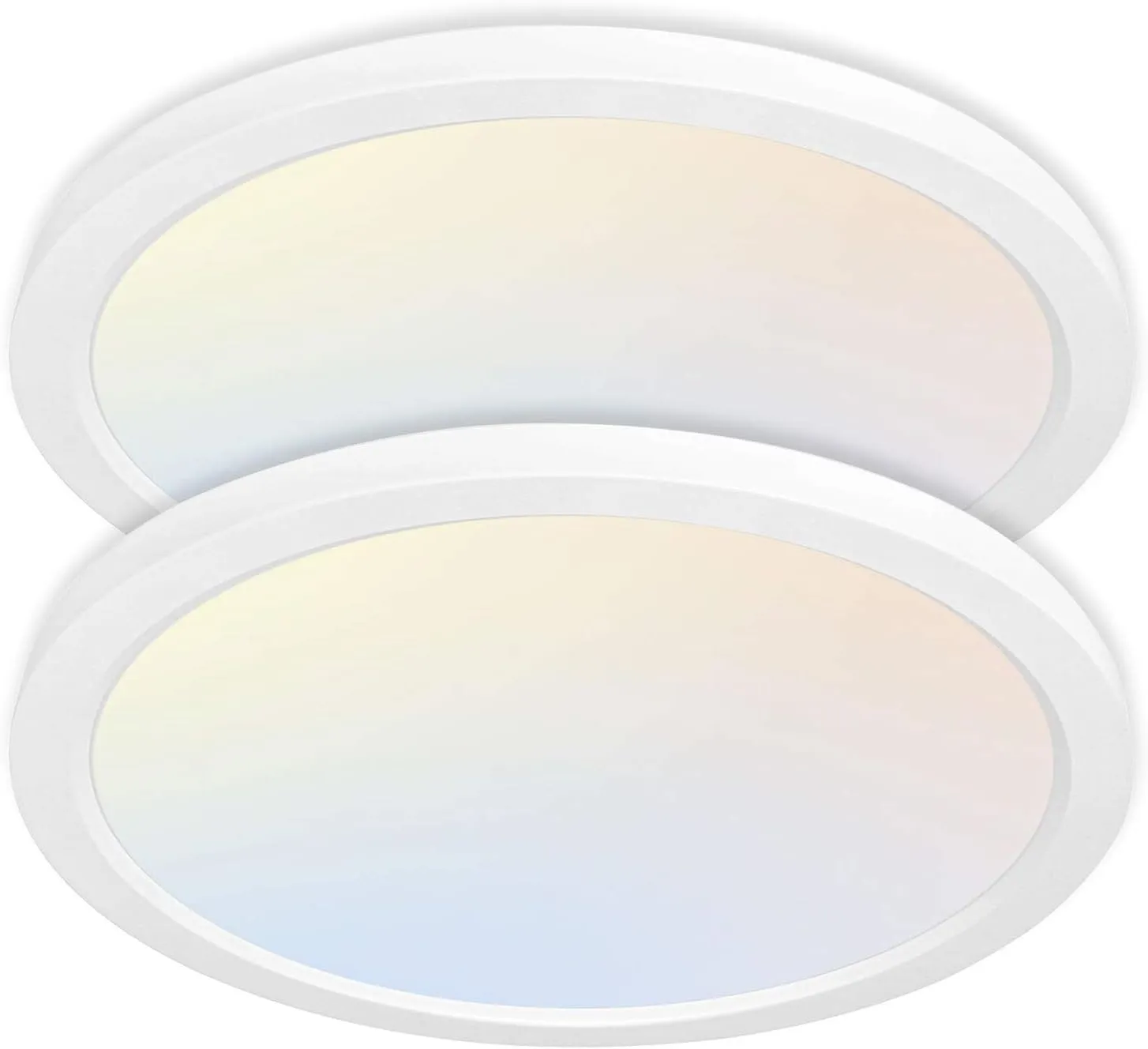 hykolity 2 Pack 12 Inch Selectable CCT LED Round Flat Panel Light, 24W 3000K/4000K/5000K, Edge-Lit Flush Mount Ceiling Light Fixture for Kitchen, Bedroom, Laundry and Closet Room，White