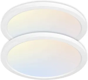 hykolity 2 Pack 12 Inch Selectable CCT LED Round Flat Panel Light, 24W 3000K/4000K/5000K, Edge-Lit Flush Mount Ceiling Light Fixture for Kitchen, Bedroom, Laundry and Closet Room，White
