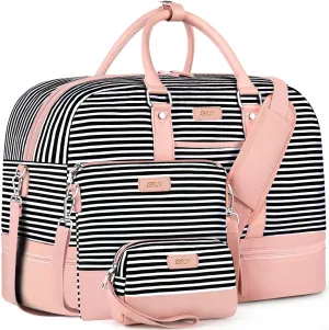 IBFUN Weekender Bags for Women, Large Overnight Bag Canvas Travel Duffel Bag Carry On Tote with Shoe Compartment 21" 3Pcs Set