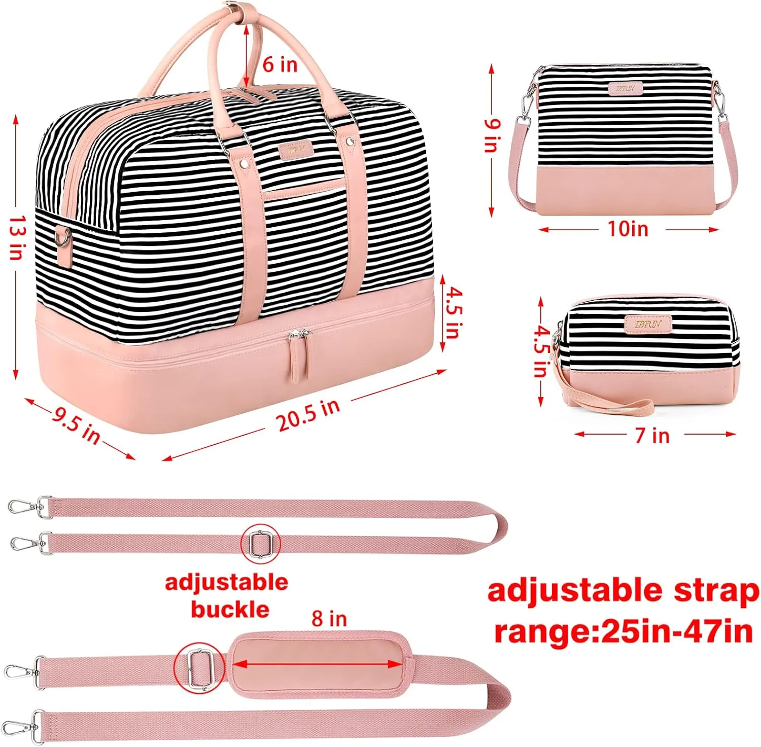 IBFUN Weekender Bags for Women, Large Overnight Bag Canvas Travel Duffel Bag Carry On Tote with Shoe Compartment 21" 3Pcs Set