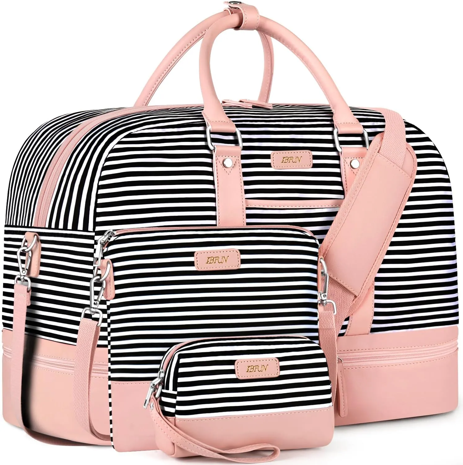 IBFUN Weekender Bags for Women, Large Overnight Bag Canvas Travel Duffel Bag Carry On Tote with Shoe Compartment 21" 3Pcs Set