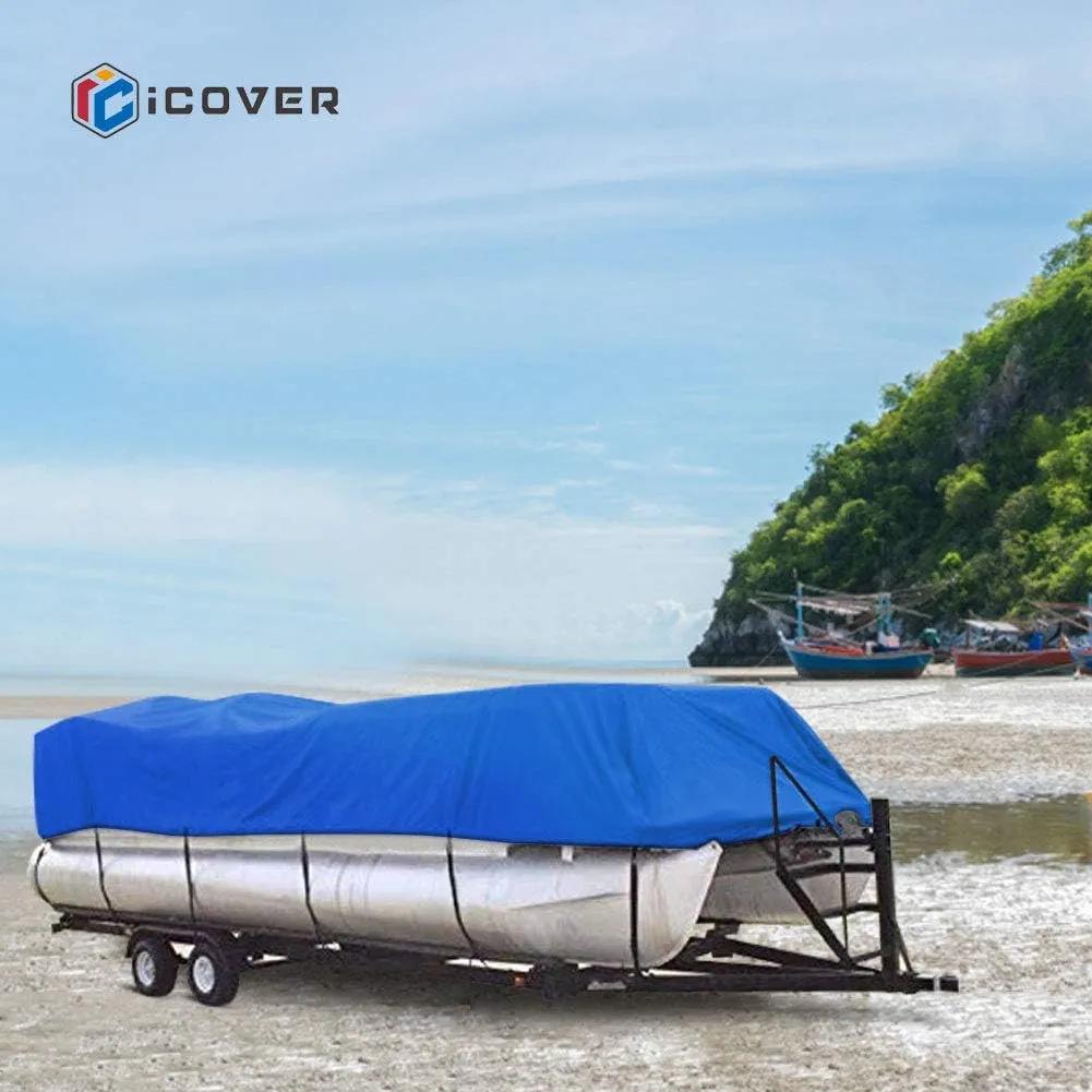 iCOVER Trailerable Pontoon Boat Cover, Fits 17 to 28ft Long & Beam Width up to 102in Pontoon Boat with Storage Bag