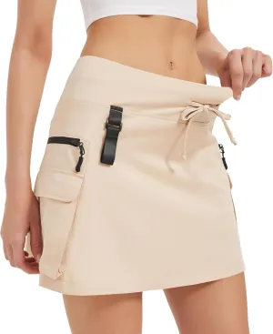 Idtswch Women's 16" High Waisted Hiking Cargo Skort with Zipper Pockets - Quick Dry Golf & Workout Skirt