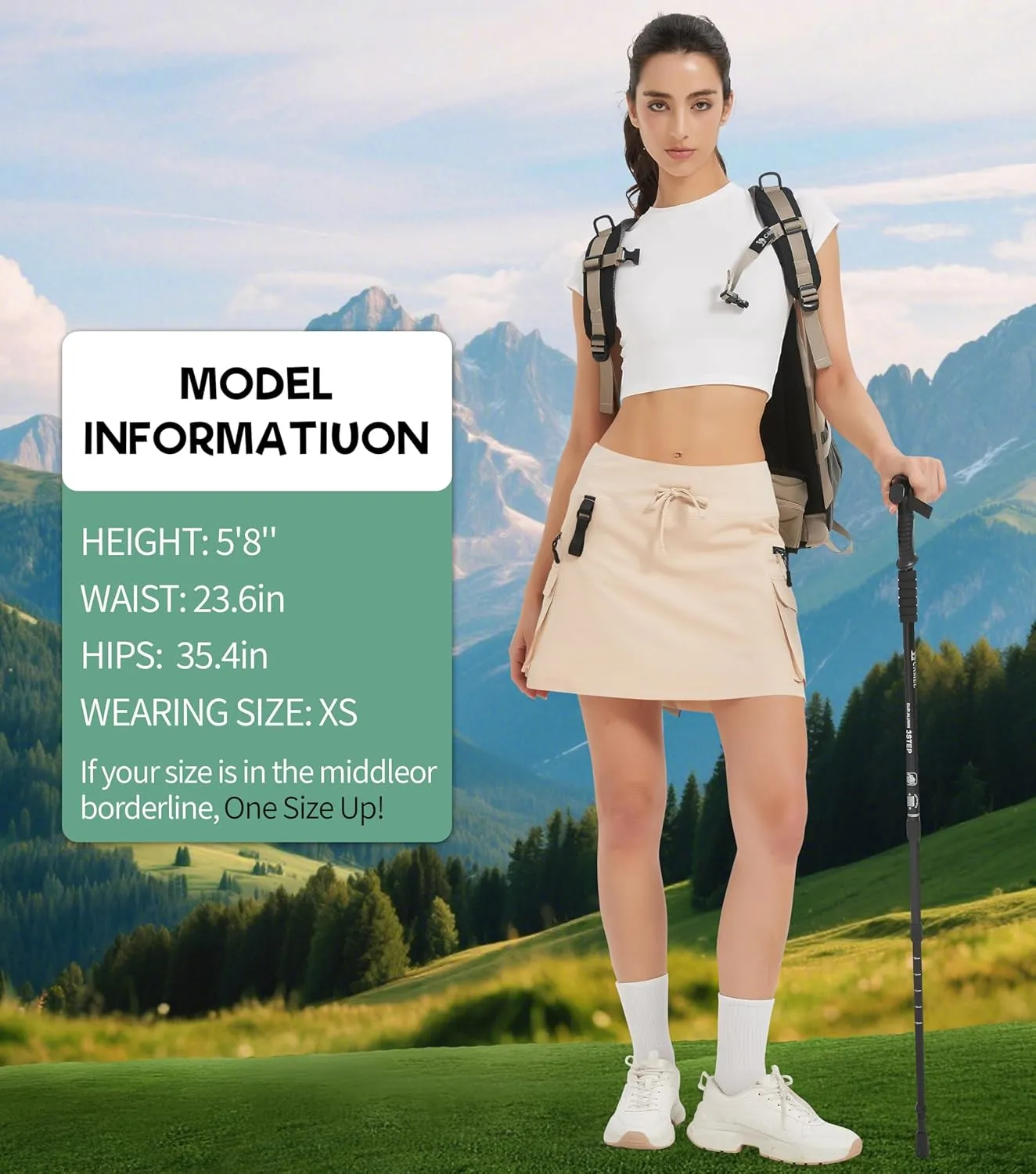 Idtswch Women's 16" High Waisted Hiking Cargo Skort with Zipper Pockets - Quick Dry Golf & Workout Skirt