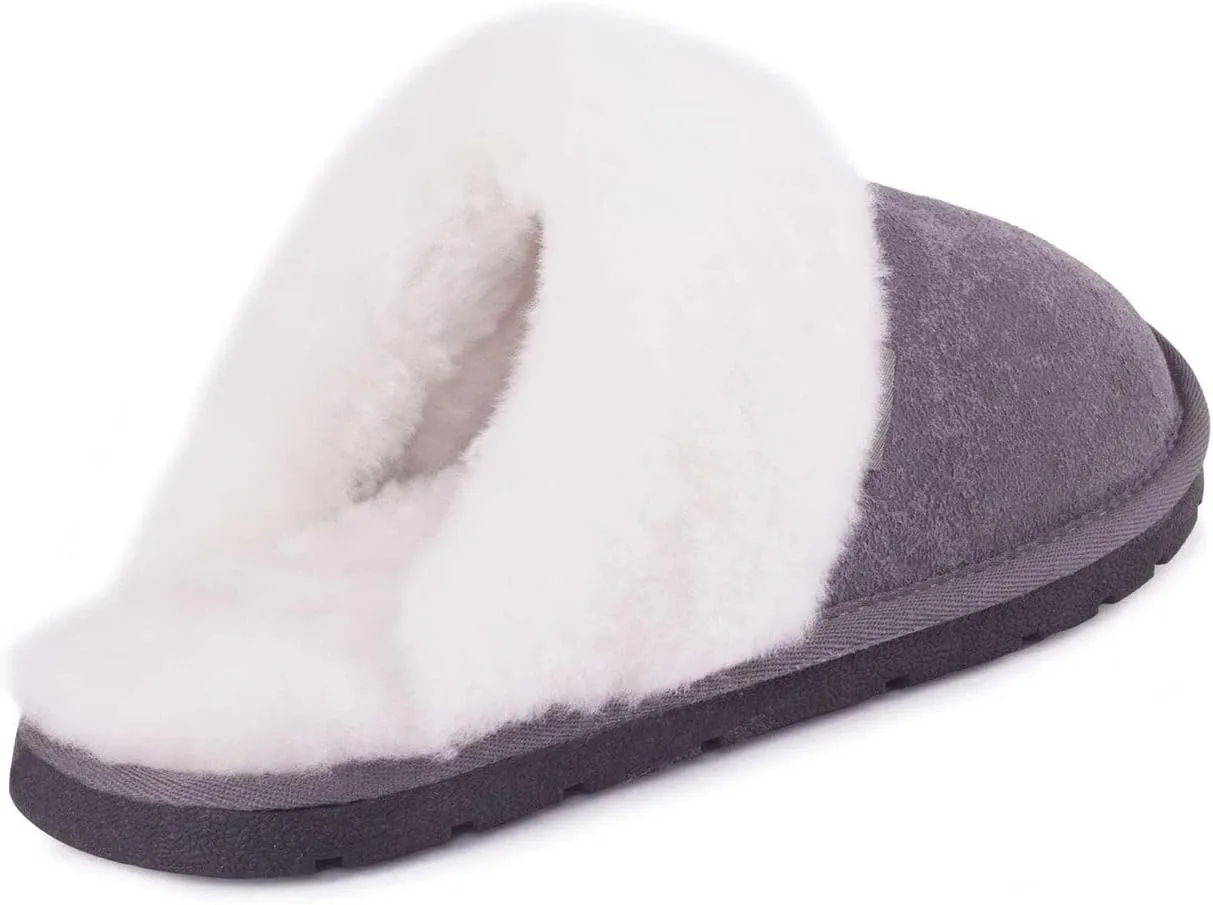 Indoor Outdoor Scuff House Slippers for Women - Genuine Sheepskin Slip-on Slippers