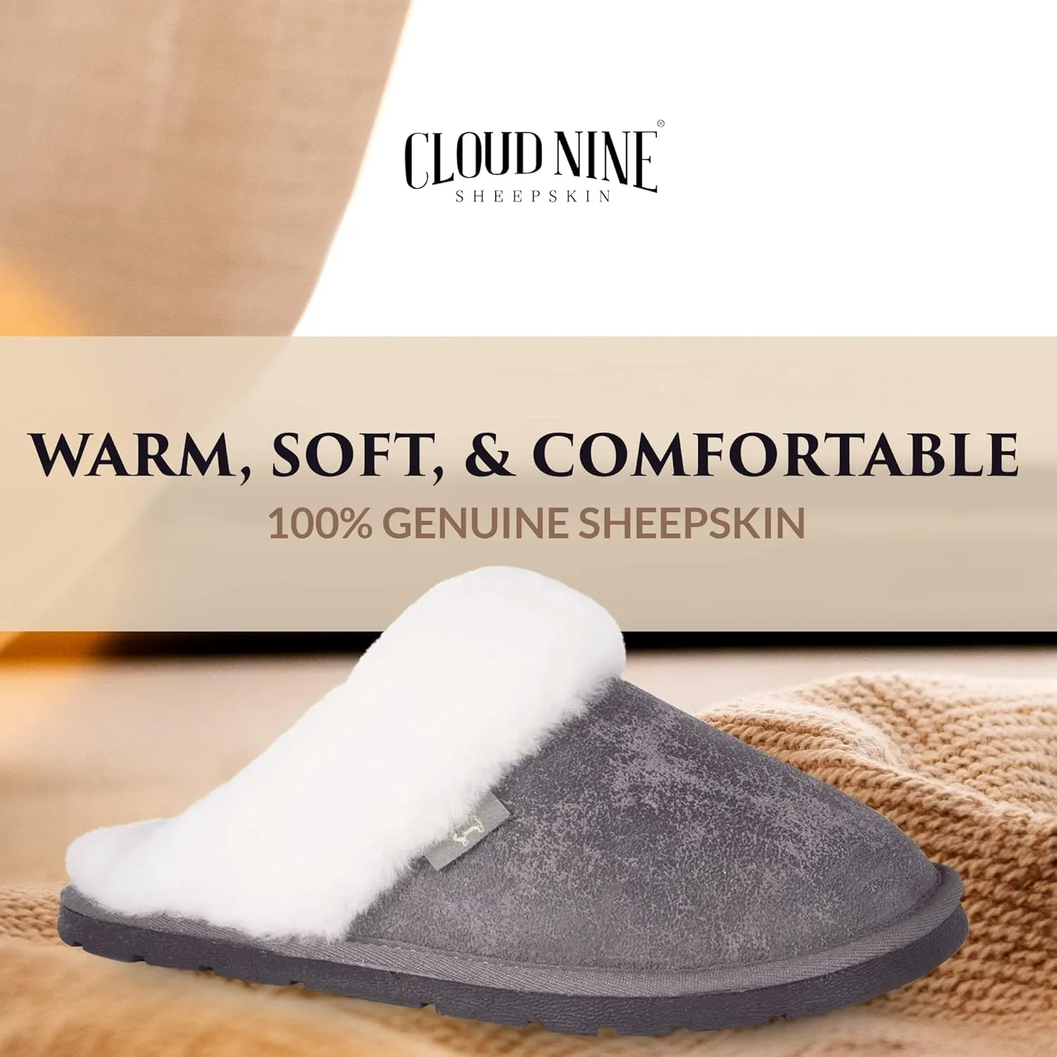 Indoor Outdoor Scuff House Slippers for Women - Genuine Sheepskin Slip-on Slippers