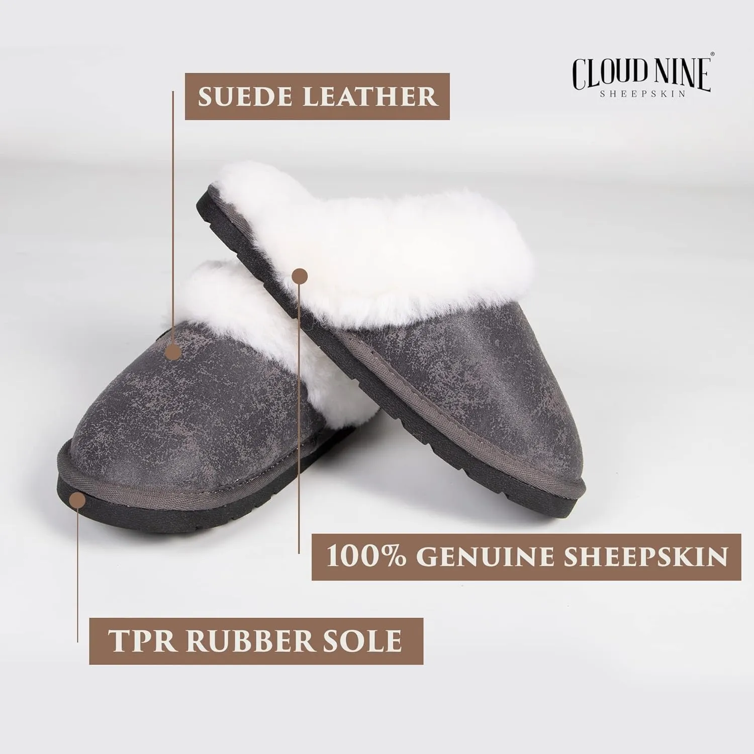 Indoor Outdoor Scuff House Slippers for Women - Genuine Sheepskin Slip-on Slippers