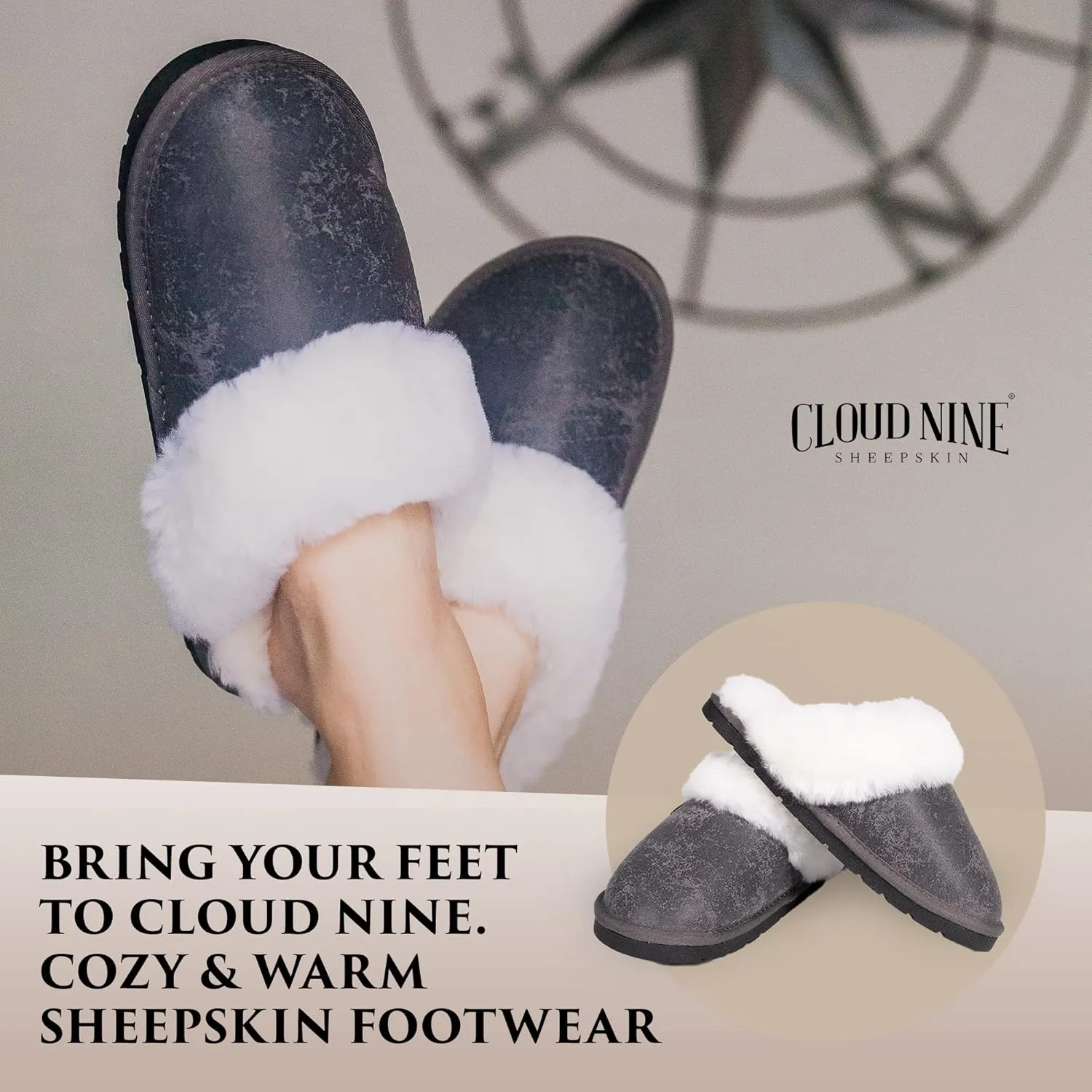 Indoor Outdoor Scuff House Slippers for Women - Genuine Sheepskin Slip-on Slippers