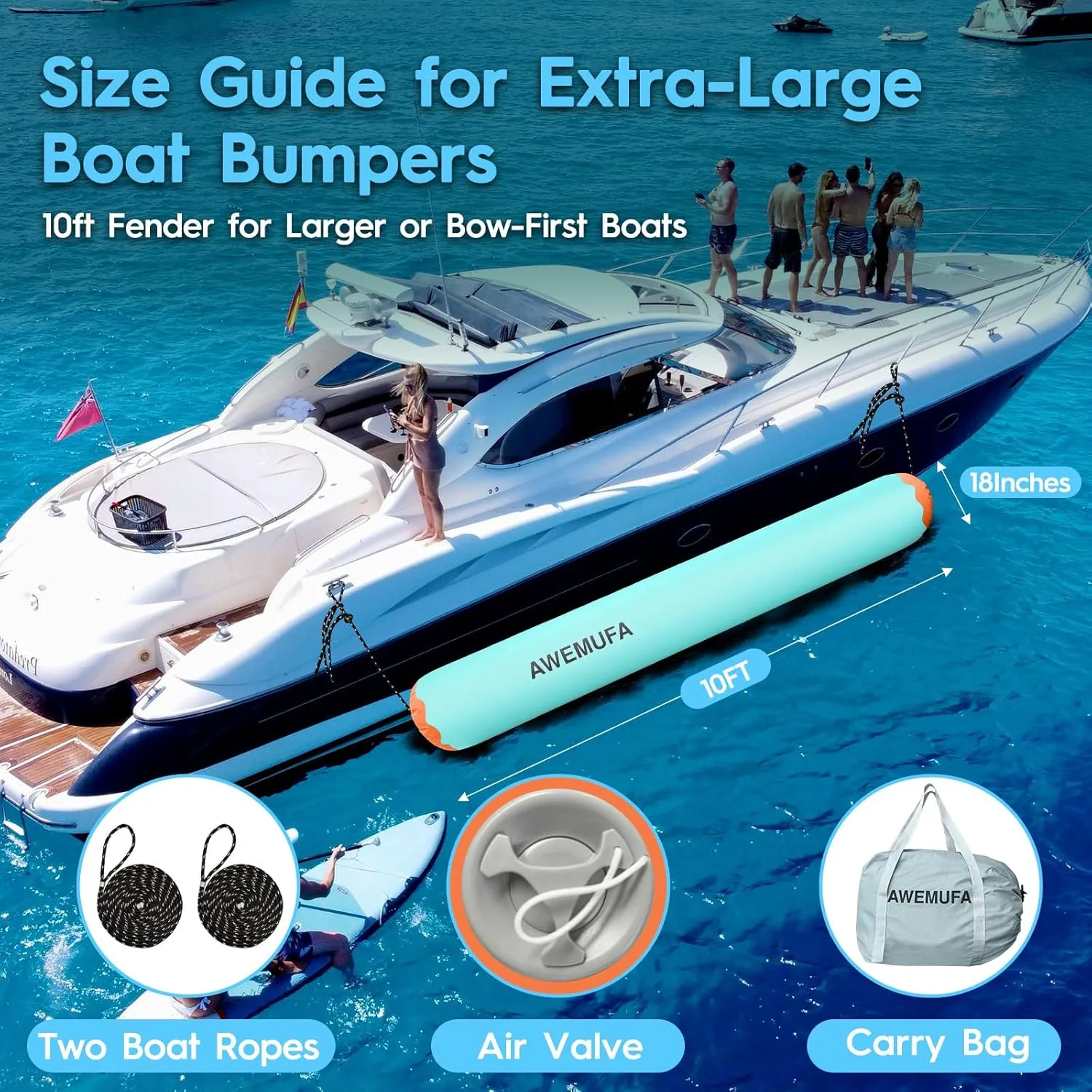 Inflatable Boat Fender for Docking Heavy Duty, Large Boat Bumper for Docking, Inflatable Boat Dock Bumper Inflatable Fender for Pontoon Boat, Fishing Boat, Small Yacht(NO Pump)