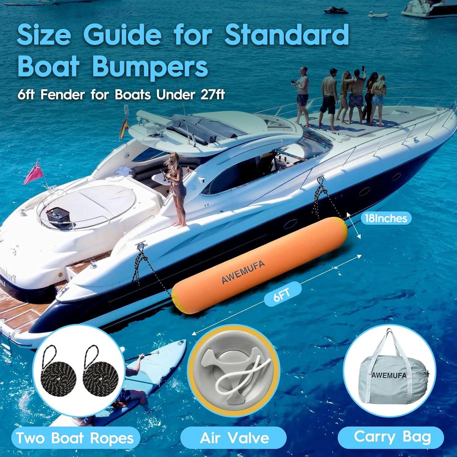 Inflatable Boat Fender for Docking Heavy Duty, Large Boat Bumper for Docking with 110-120V Electric Air Pump, Inflatable Dock Bumper for Pontoon Boat, Fishing Boat, Small Yacht