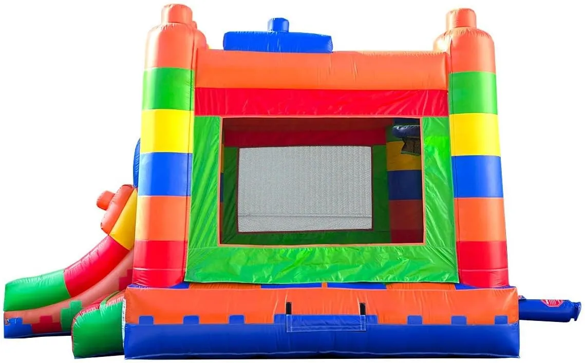 Inflatable Bounce House with Slide for Kids 12 x 12 x 18 Foot - Backyard Building Block Combo Bouncer, Outdoor Toys, Jumpers for Kids - Includes: Blower, Stakes, and Storage Bag