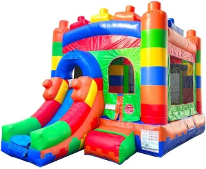 Inflatable Bounce House with Slide for Kids 12 x 12 x 18 Foot - Backyard Building Block Combo Bouncer, Outdoor Toys, Jumpers for Kids - Includes: Blower, Stakes, and Storage Bag
