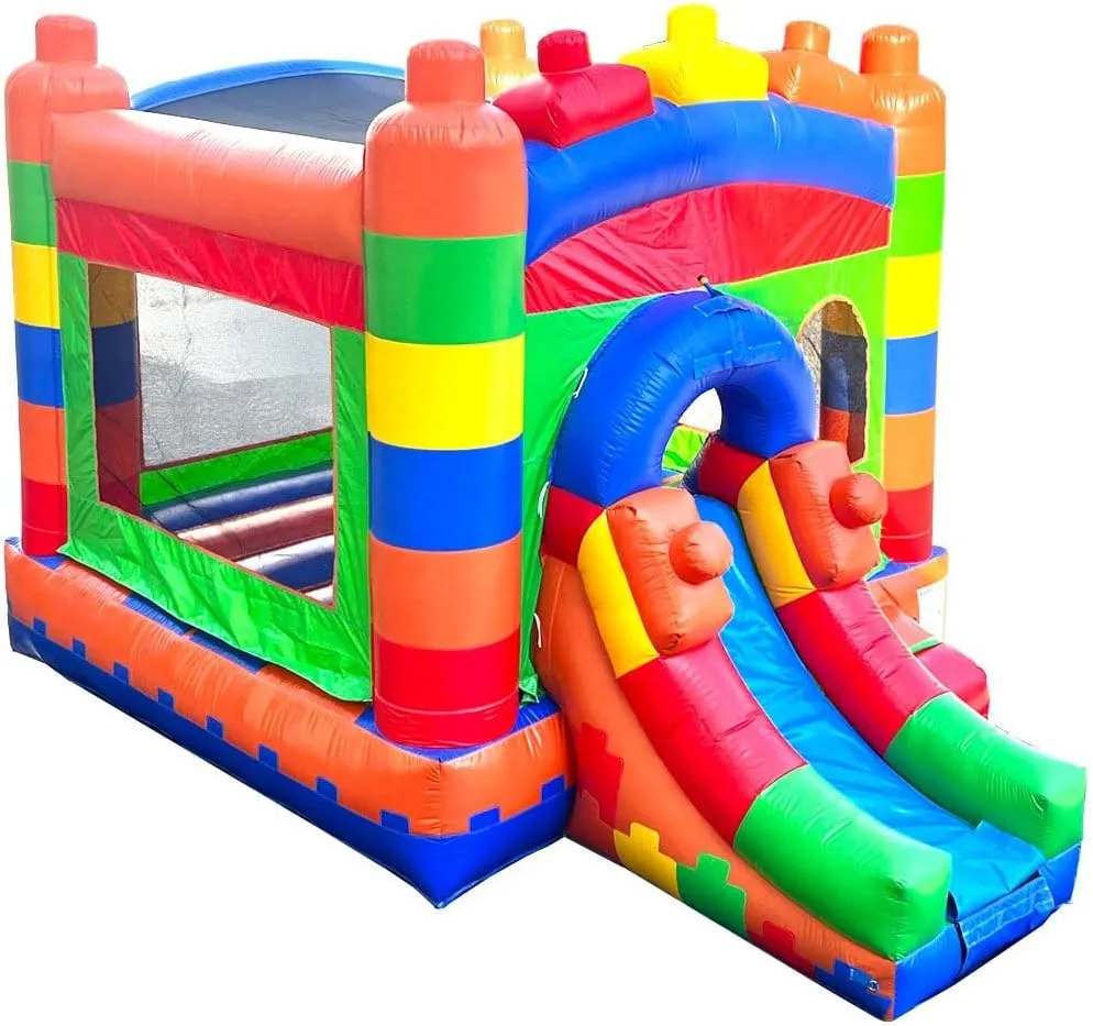 Inflatable Bounce House with Slide for Kids 12 x 12 x 18 Foot - Backyard Building Block Combo Bouncer, Outdoor Toys, Jumpers for Kids - Includes: Blower, Stakes, and Storage Bag