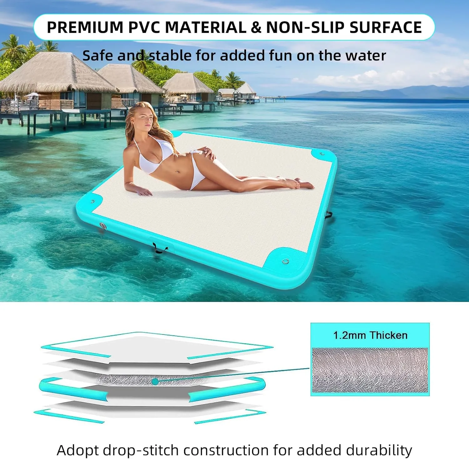 Inflatable Floating Dock Platform Floating Island Raft Water Mat Swim Raft with None-Slip Surface for Pool Beach Ocean
