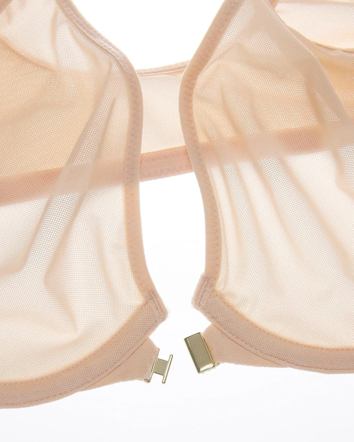 INLYRIC Women's Cosnufy Sheer Front Closure Bra - Demi Sexy Seamless Unlined No Padding Mesh Underwire Bra