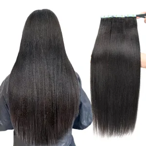 Isheeny Light Yaki Tape In Hair Extensions Human Hair Black Women Yaki Straight Tape In Extensions Seamless Straight Hair Extensions Real Human Hair Tape Hair Extension 14 Inch 20pieces 40g/set