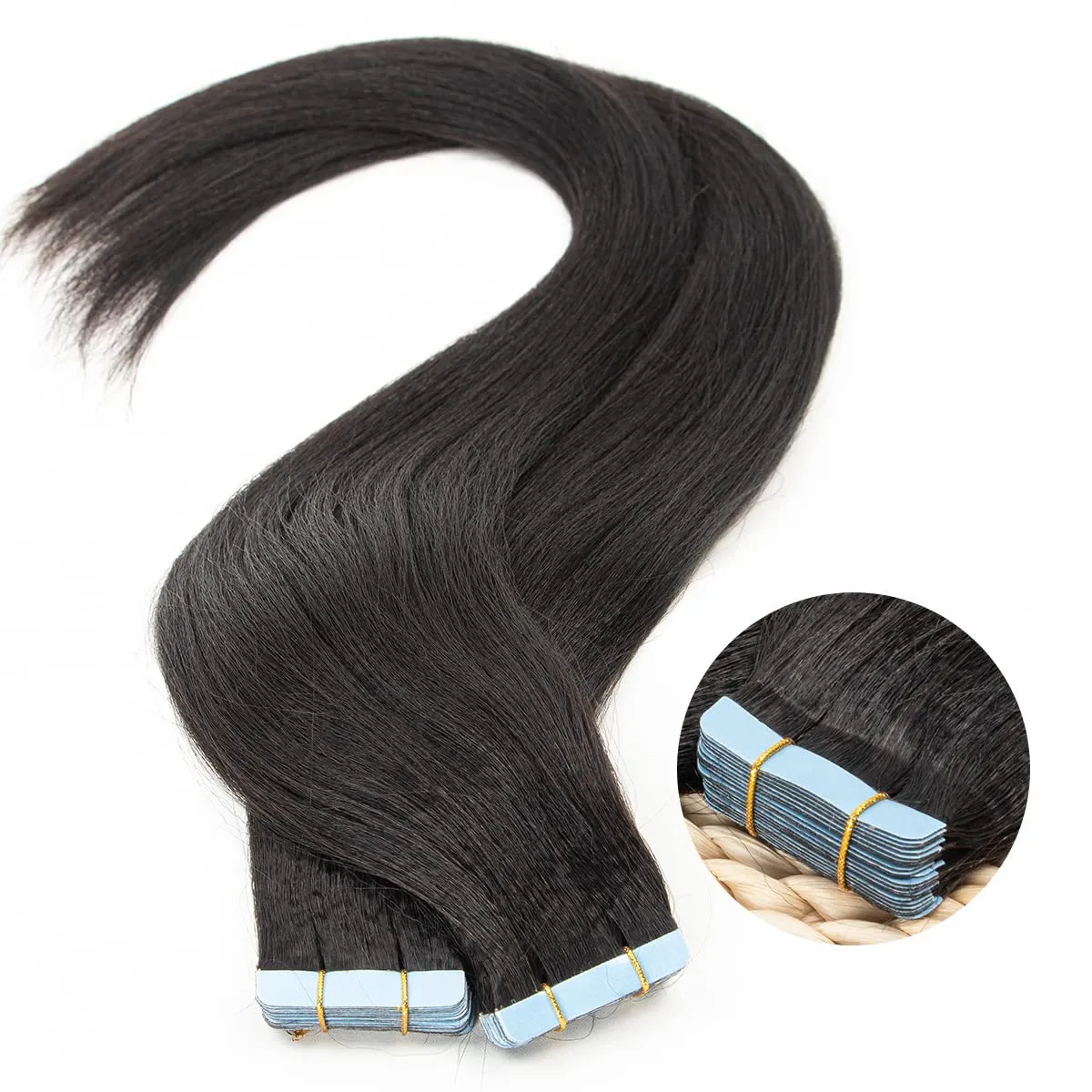 Isheeny Light Yaki Tape In Hair Extensions Human Hair Black Women Yaki Straight Tape In Extensions Seamless Straight Hair Extensions Real Human Hair Tape Hair Extension 14 Inch 20pieces 40g/set