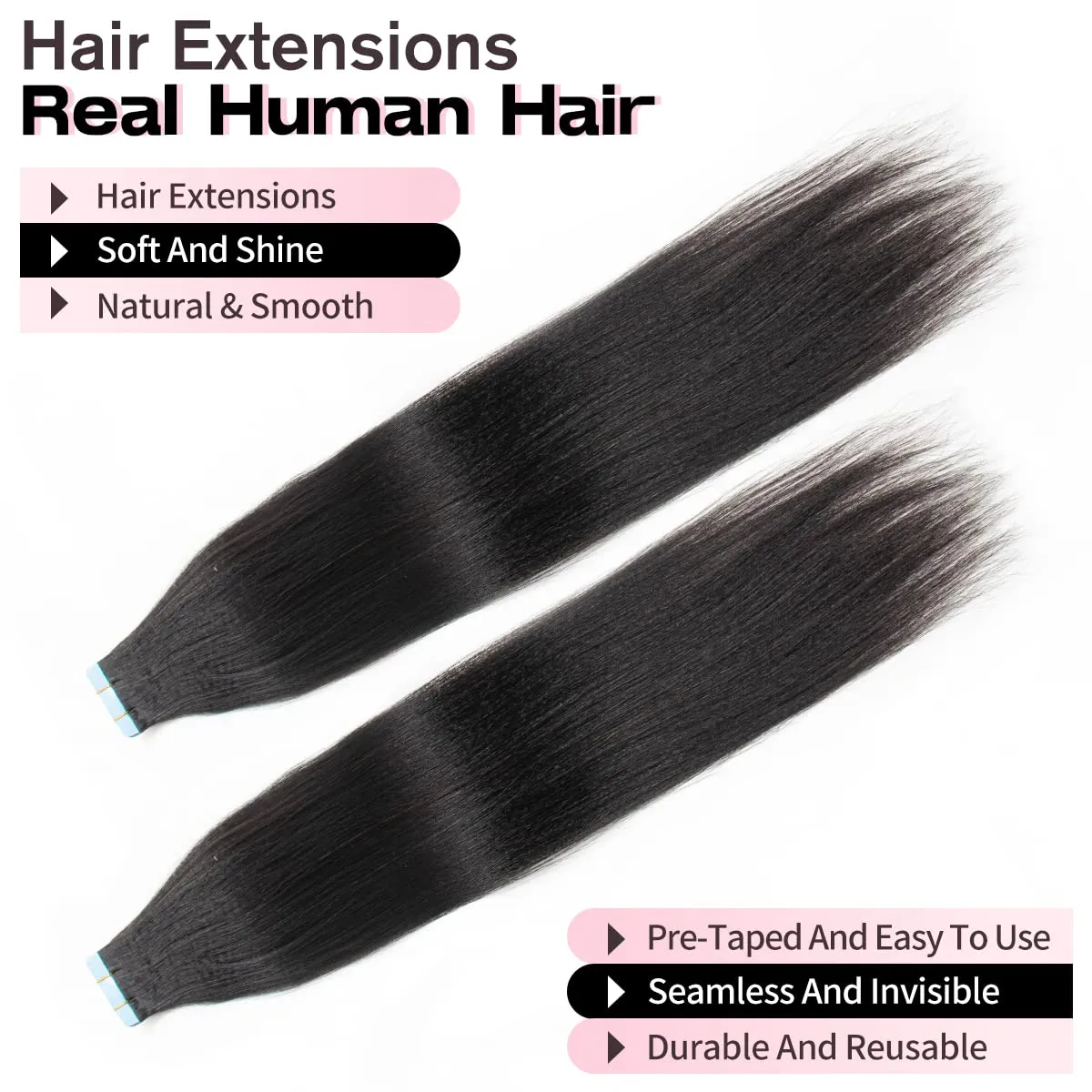 Isheeny Light Yaki Tape In Hair Extensions Human Hair Black Women Yaki Straight Tape In Extensions Seamless Straight Hair Extensions Real Human Hair Tape Hair Extension 14 Inch 20pieces 40g/set