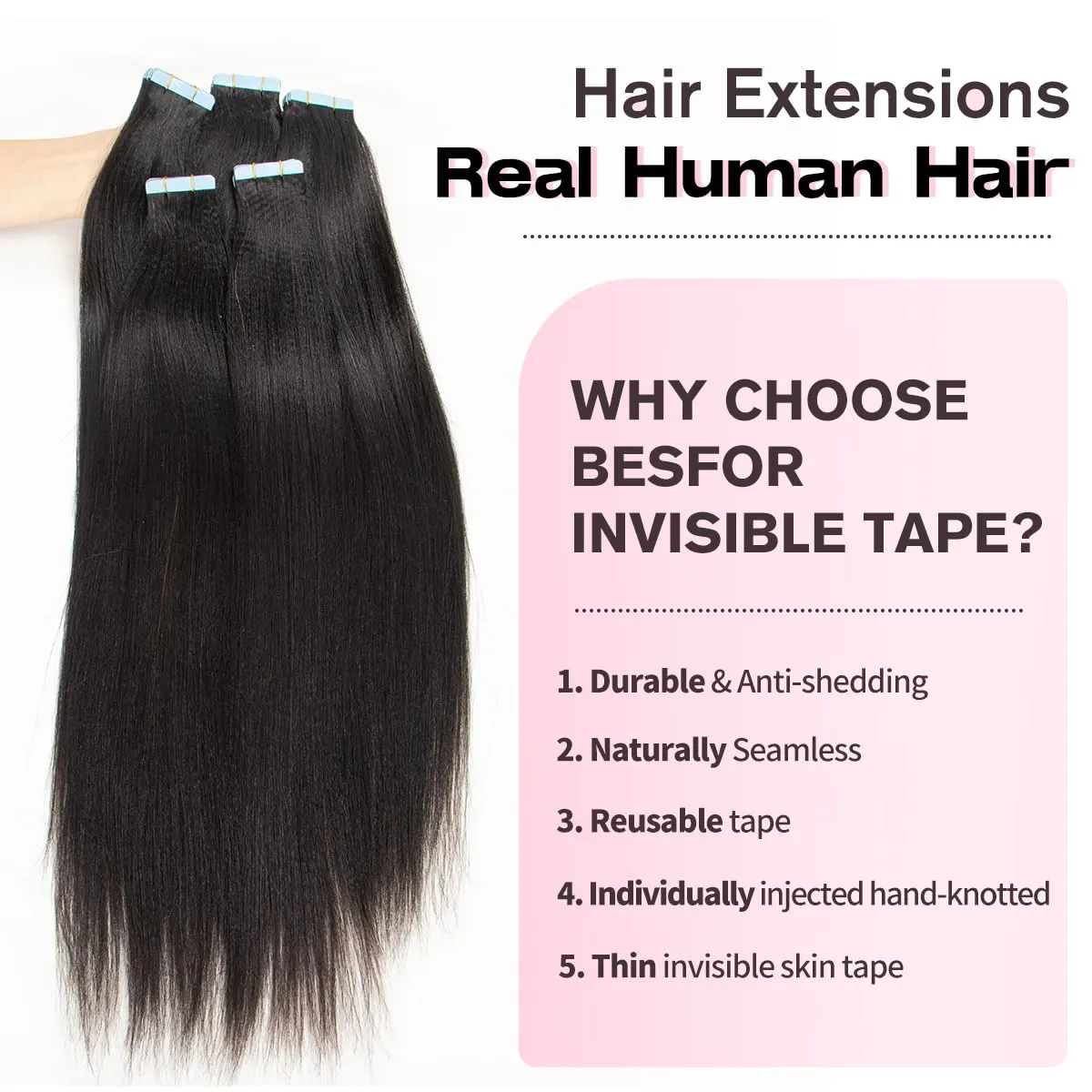 Isheeny Light Yaki Tape In Hair Extensions Human Hair Black Women Yaki Straight Tape In Extensions Seamless Straight Hair Extensions Real Human Hair Tape Hair Extension 14 Inch 20pieces 40g/set