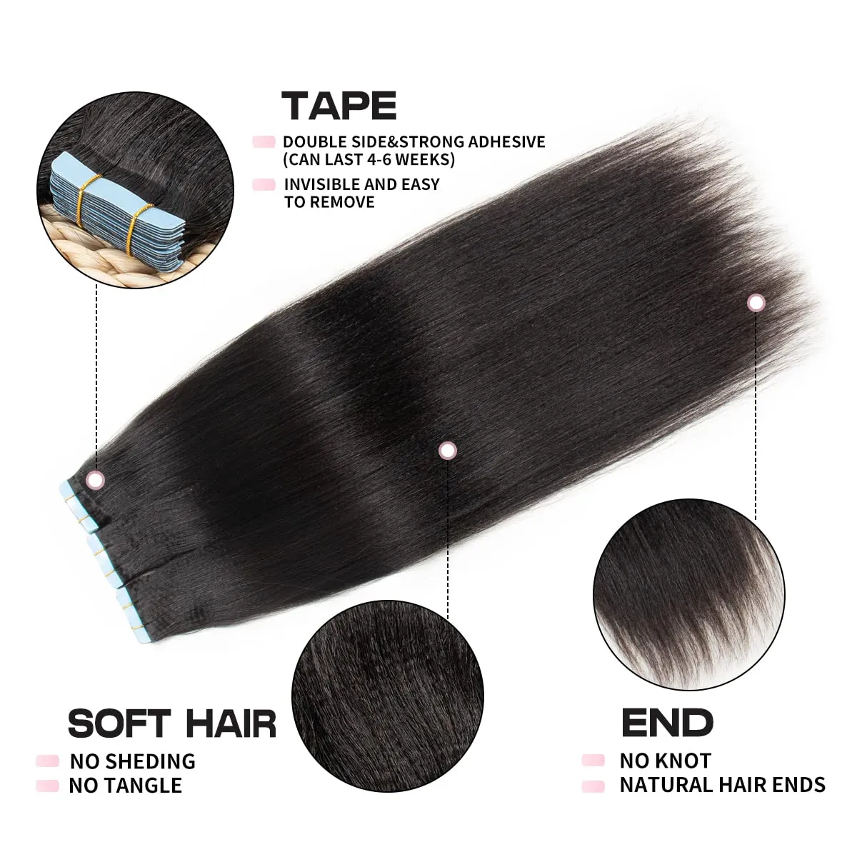 Isheeny Light Yaki Tape In Hair Extensions Human Hair Black Women Yaki Straight Tape In Extensions Seamless Straight Hair Extensions Real Human Hair Tape Hair Extension 14 Inch 20pieces 40g/set