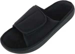 isotoner Men's Microterry Trevor Adjustable Slide Slipper, Large, Black