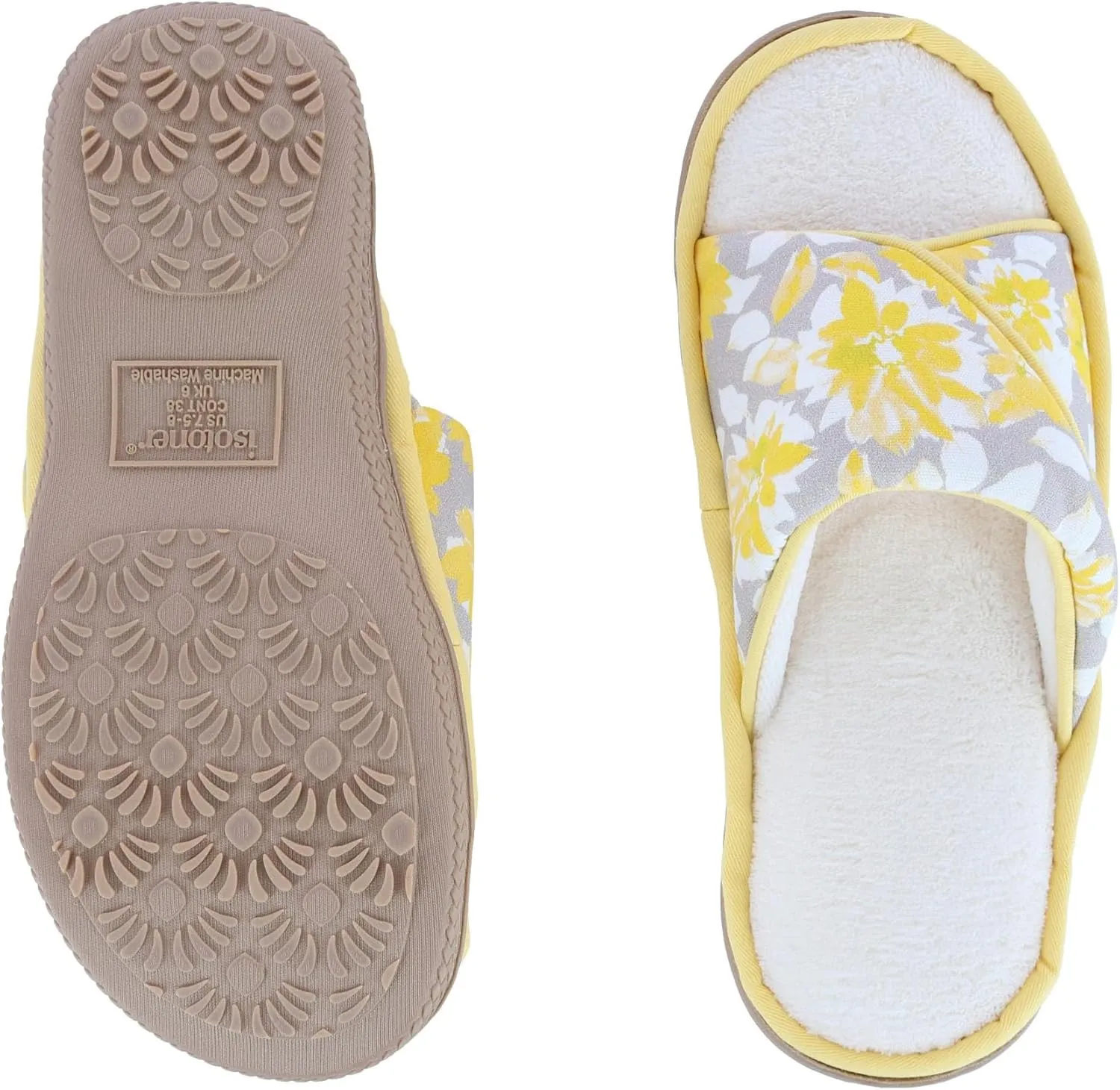 isotoner Womens Organic Cotton Floral Keilly Slide Slippers