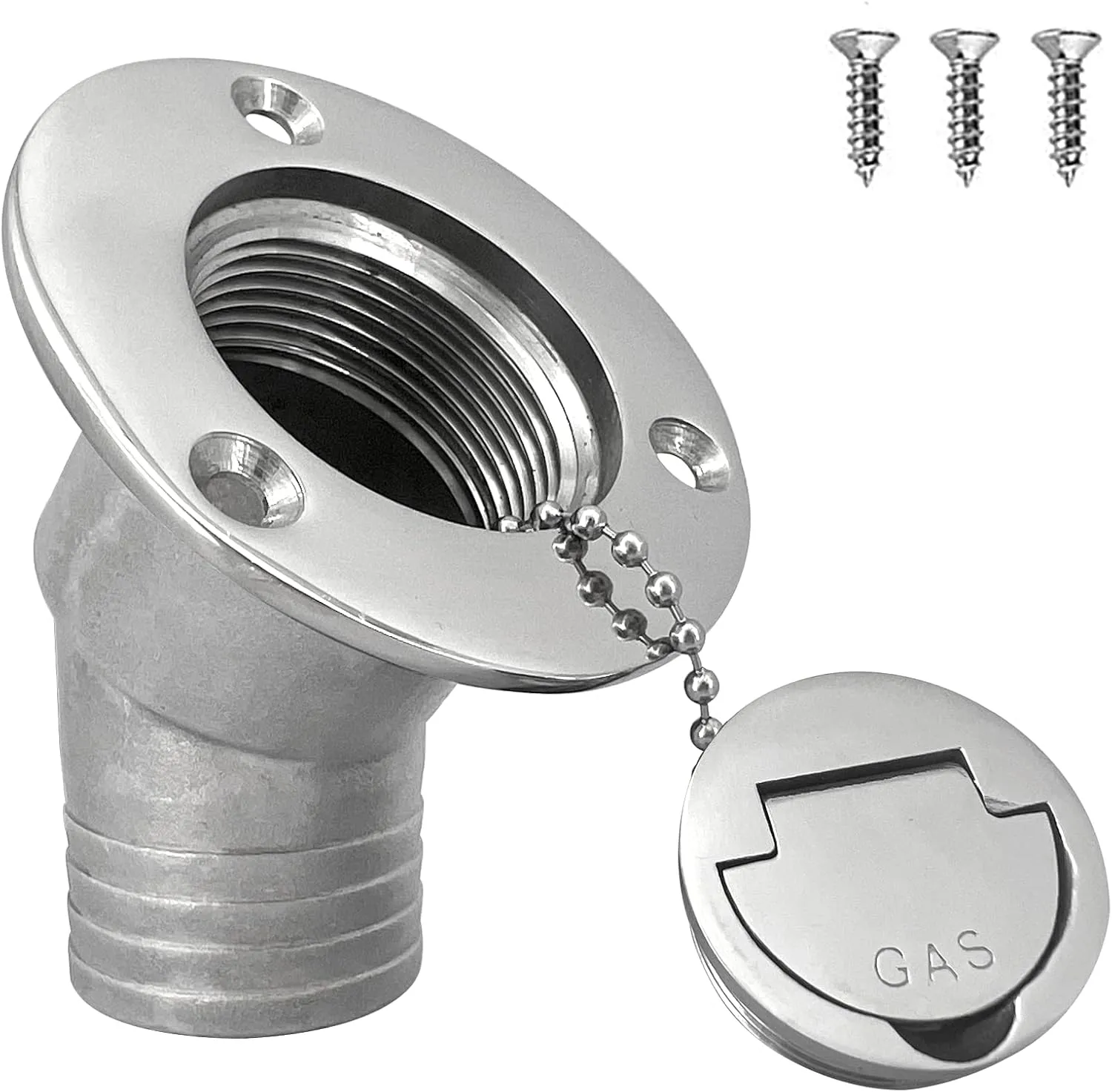 ISURE MARINE 2"(50mm) Boat Gas Deck Fill/Filler with Keyless Cap with Screws, Marine Mirror Polished 316 Stainless Steel Hardware Angled Neck for Boat Yacht Caravan