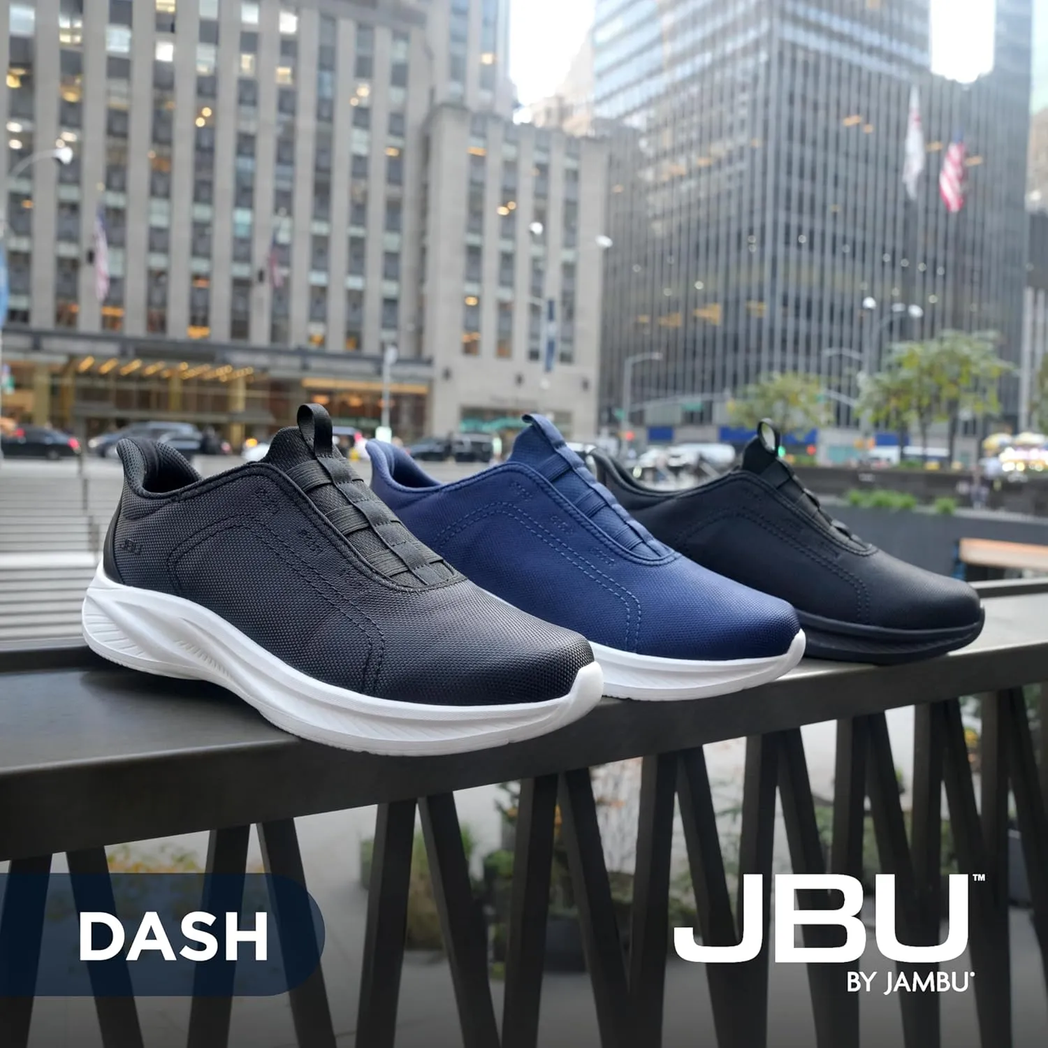 Jambu Men's Dash Easy-Wear Slip-On, Soft Knit and Nubuck Construction, Removable Relax Foam Insoles, Comfort Rocker Bottom, Black, 11