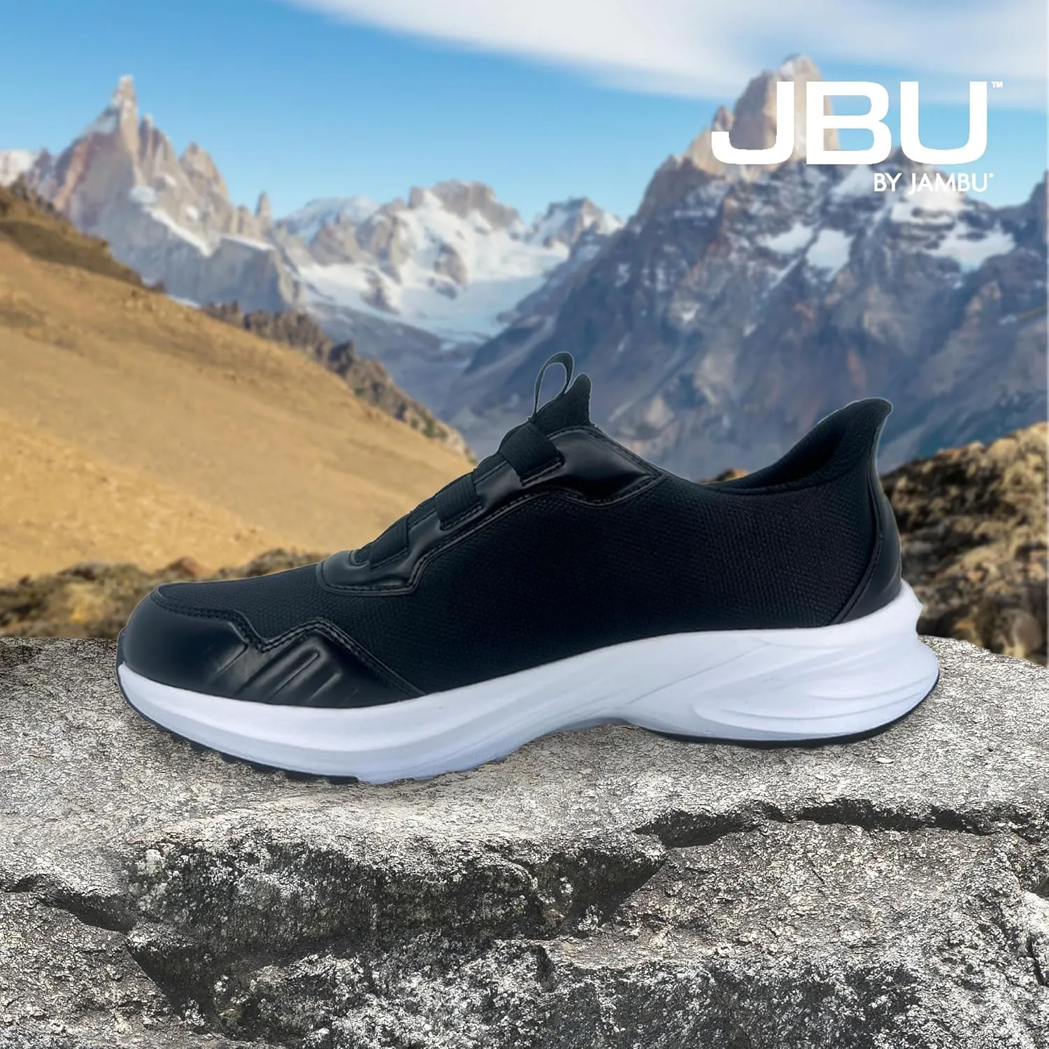 Jambu Men's Dash Easy-Wear Slip-On, Soft Knit and Nubuck Construction, Removable Relax Foam Insoles, Comfort Rocker Bottom, Black, 11