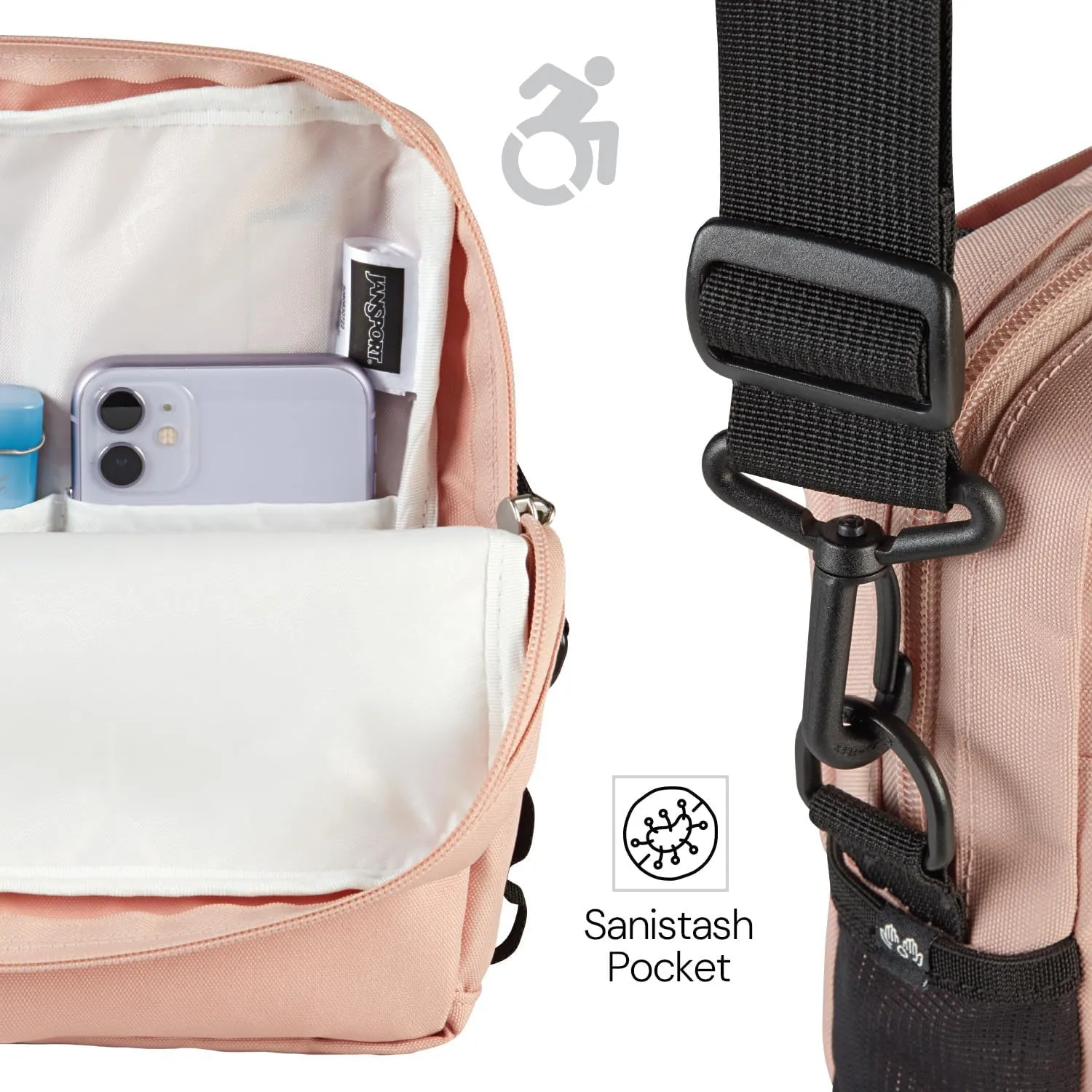 JanSport Central Adaptive Accessory Bag – Wheelchair & Walker Compatible, Versatile Carry Options, Tuck-Away Adjustable Loops, SaniStash Pocket for Easy Access, Luau Life