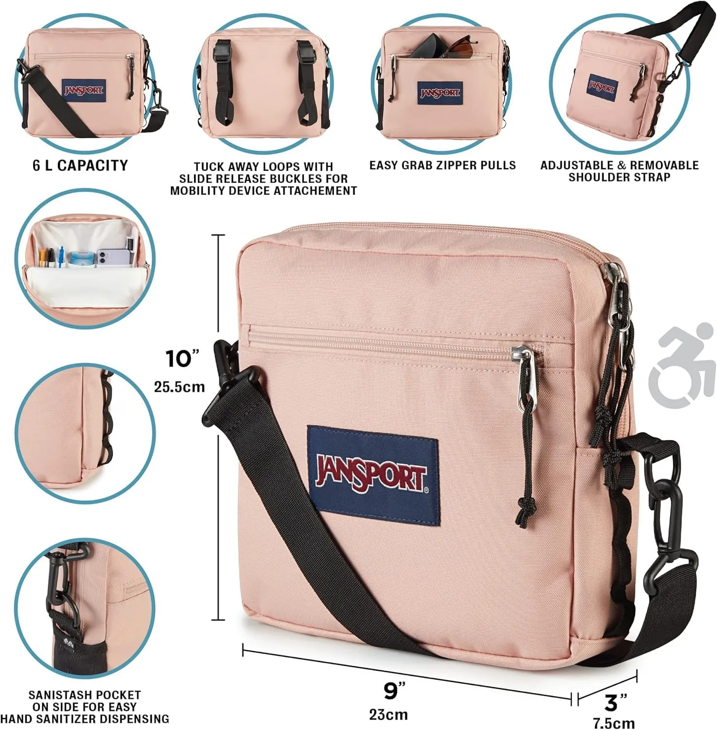 JanSport Central Adaptive Accessory Bag – Wheelchair & Walker Compatible, Versatile Carry Options, Tuck-Away Adjustable Loops, SaniStash Pocket for Easy Access, Luau Life