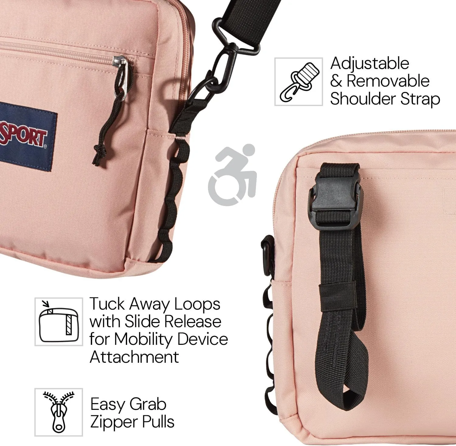 JanSport Central Adaptive Accessory Bag – Wheelchair & Walker Compatible, Versatile Carry Options, Tuck-Away Adjustable Loops, SaniStash Pocket for Easy Access, Luau Life