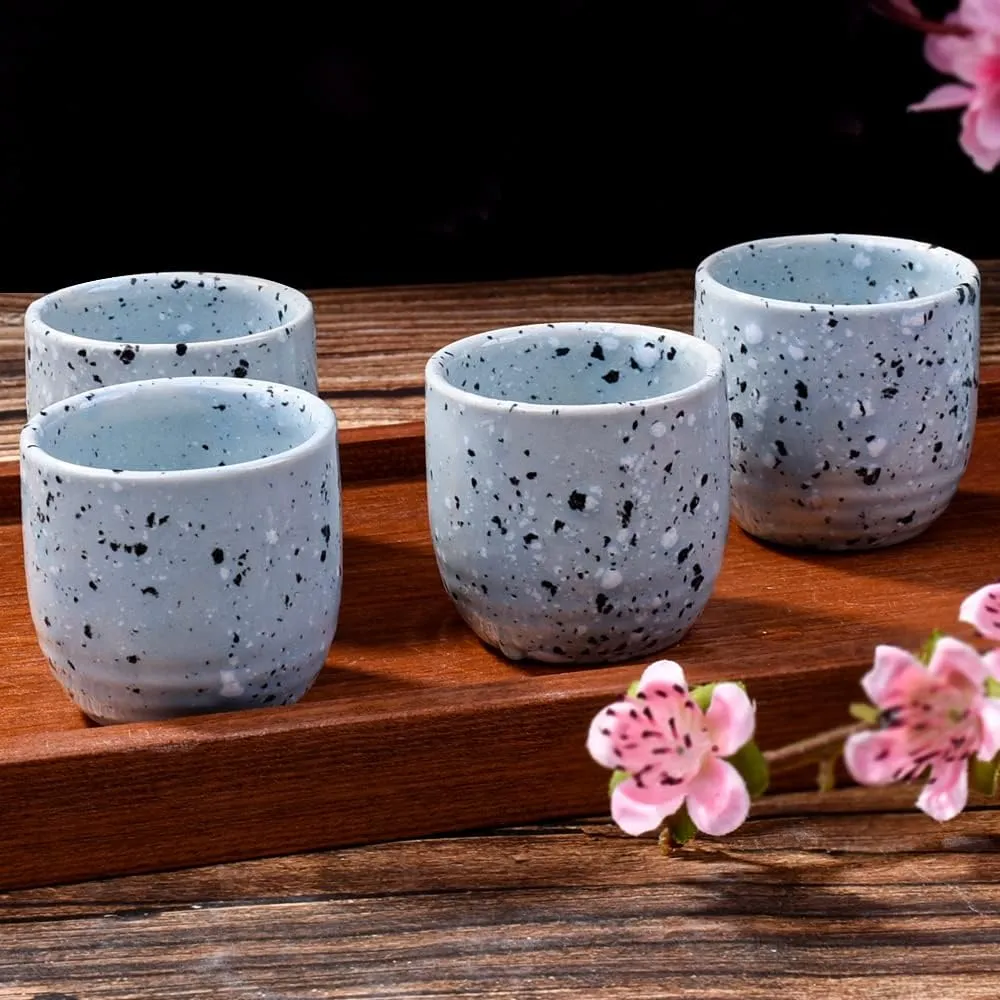 Japanese Sake Ceramic Set of 5 with 1 Sake Bottle and 4 Sake Cups for Sake and Wine Blue