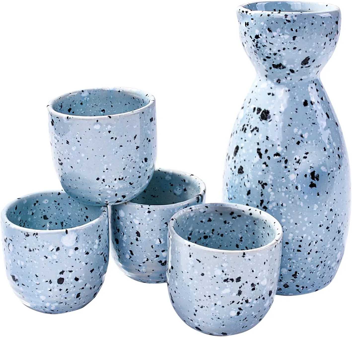 Japanese Sake Ceramic Set of 5 with 1 Sake Bottle and 4 Sake Cups for Sake and Wine Blue