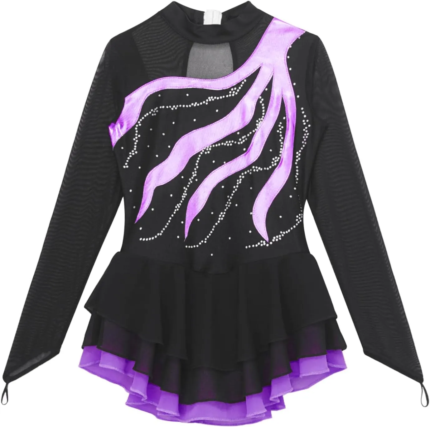 JEATHA Girls Figure Ice Skating Dress Rhinestone Sequin Splice Mesh Tutu Skirted Leotard Ballet Dance Costume