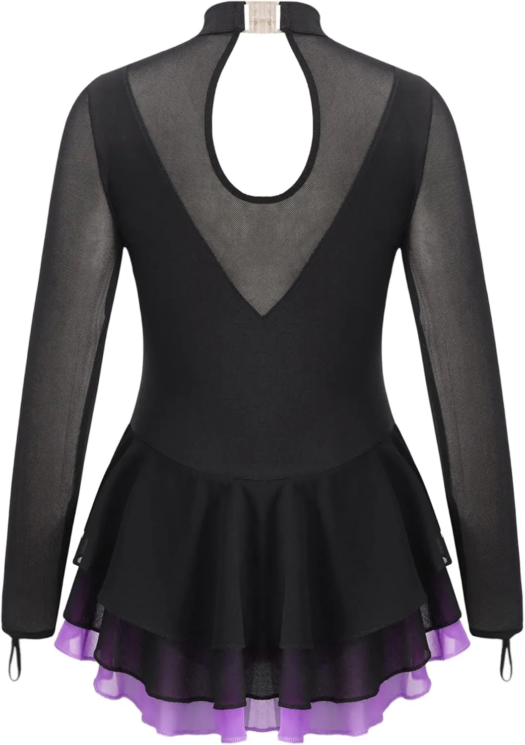 JEATHA Girls Figure Ice Skating Dress Rhinestone Sequin Splice Mesh Tutu Skirted Leotard Ballet Dance Costume