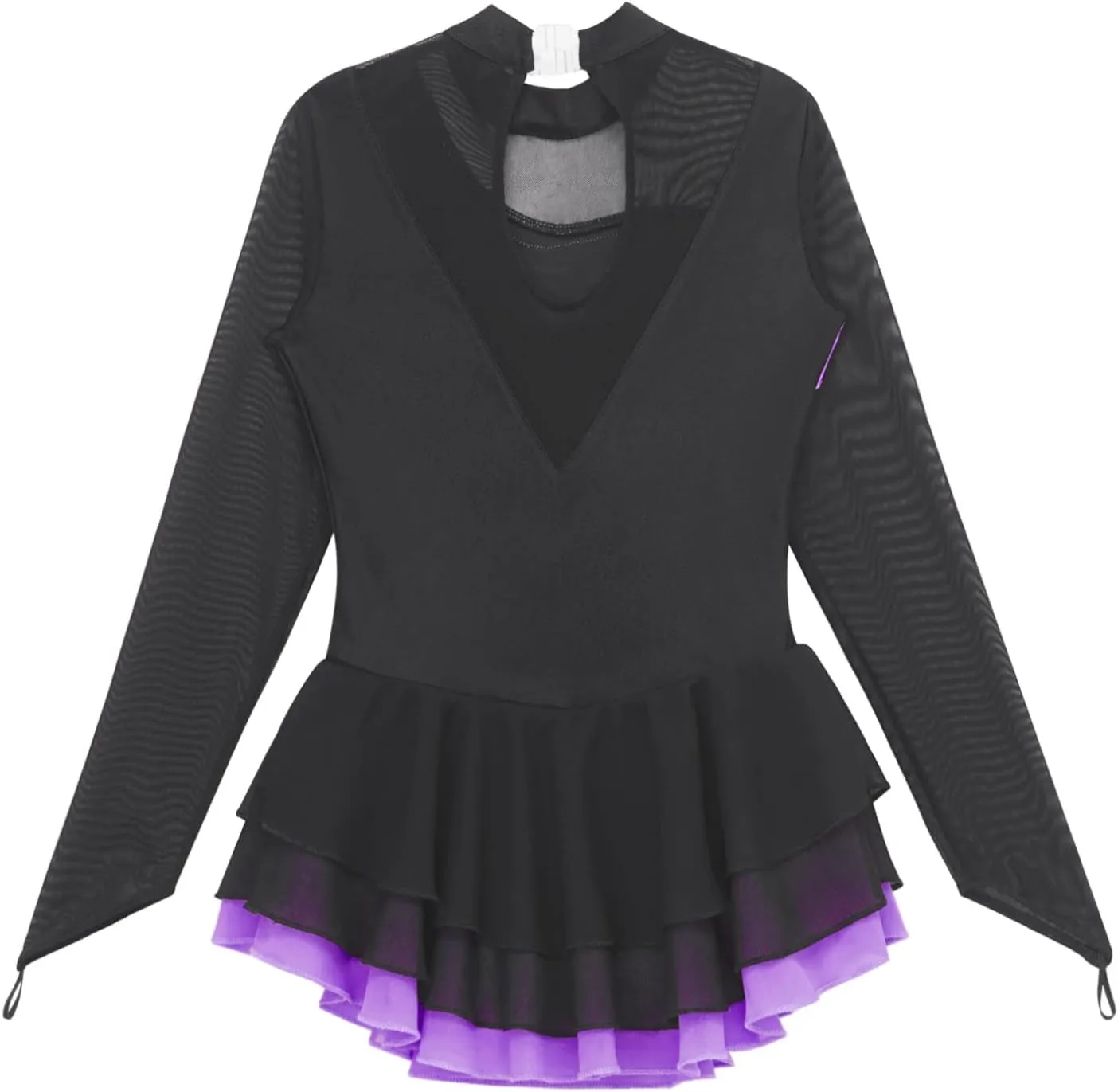 JEATHA Girls Figure Ice Skating Dress Rhinestone Sequin Splice Mesh Tutu Skirted Leotard Ballet Dance Costume