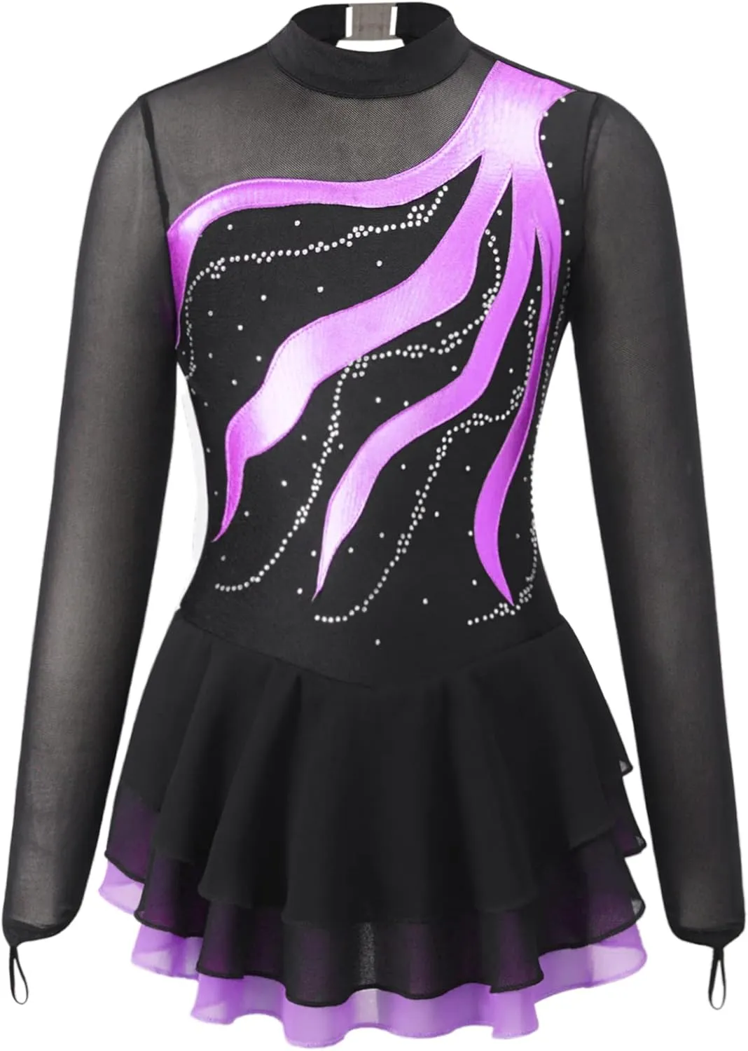 JEATHA Girls Figure Ice Skating Dress Rhinestone Sequin Splice Mesh Tutu Skirted Leotard Ballet Dance Costume