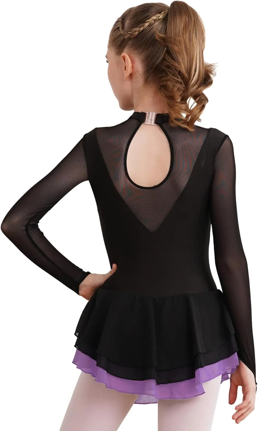 JEATHA Girls Figure Ice Skating Dress Rhinestone Sequin Splice Mesh Tutu Skirted Leotard Ballet Dance Costume