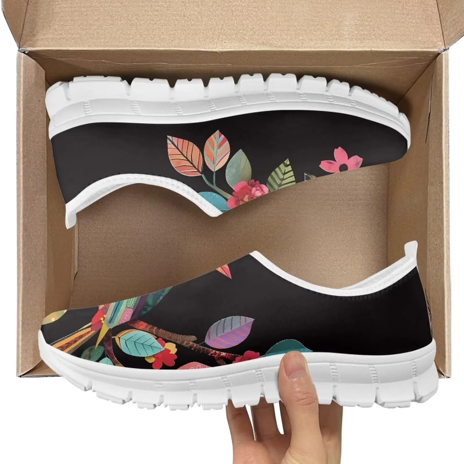 Jeiento Casual Shoes for Women Hummingbird Design Soft Shoes Slip-On Loafers Comfort Footwear
