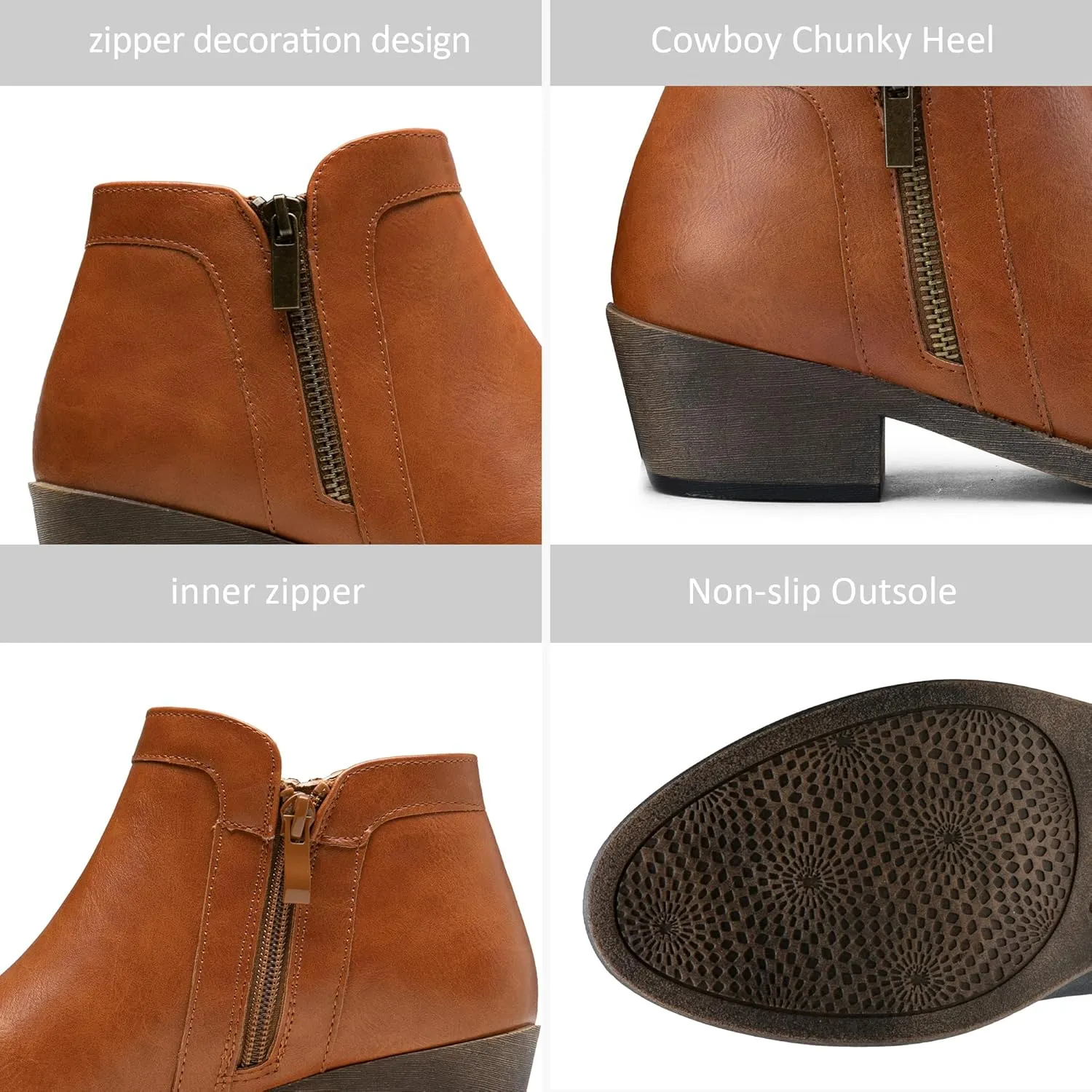 Jeossy Women's 9618 Classic Ankle Boots Slip on Chunky Heel Boots for Women
