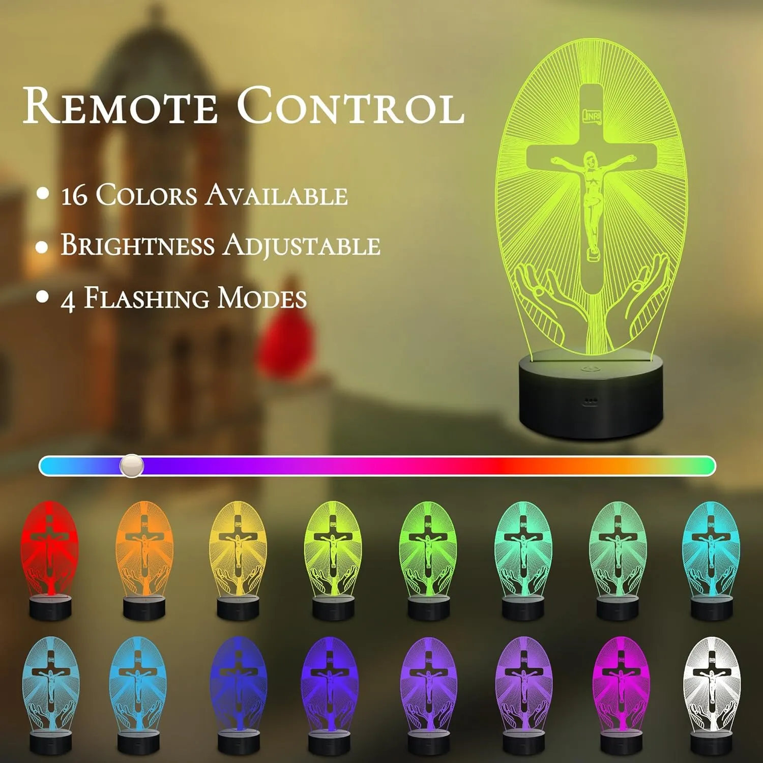 Jesus Cross Night Light, Okayera Religious 3D Illusion Optical Hologram LED Lamp, 16 Color-Changing, Remote Control, Timer, Creative Christian Birthday Commemorate Gift for Mum Women Men