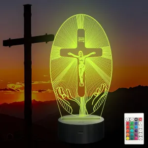 Jesus Cross Night Light, Okayera Religious 3D Illusion Optical Hologram LED Lamp, 16 Color-Changing, Remote Control, Timer, Creative Christian Birthday Commemorate Gift for Mum Women Men