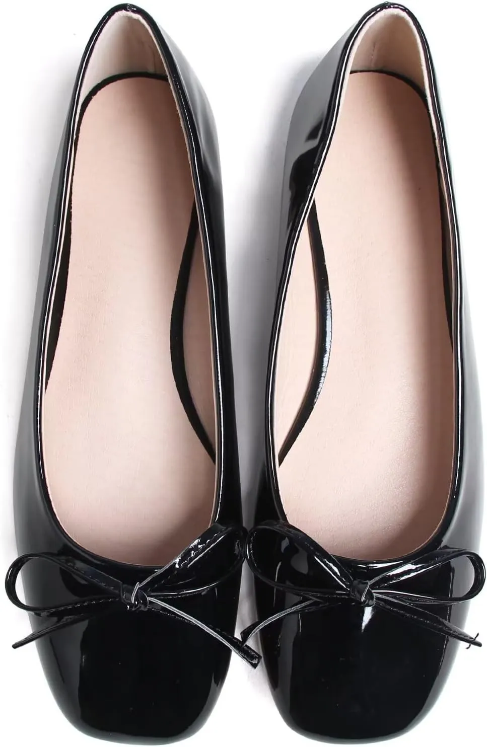 JiangWei Shu Women's Bow Knot Square Toe Ballet Flats Slip On Walking Wedding Soft Shoes