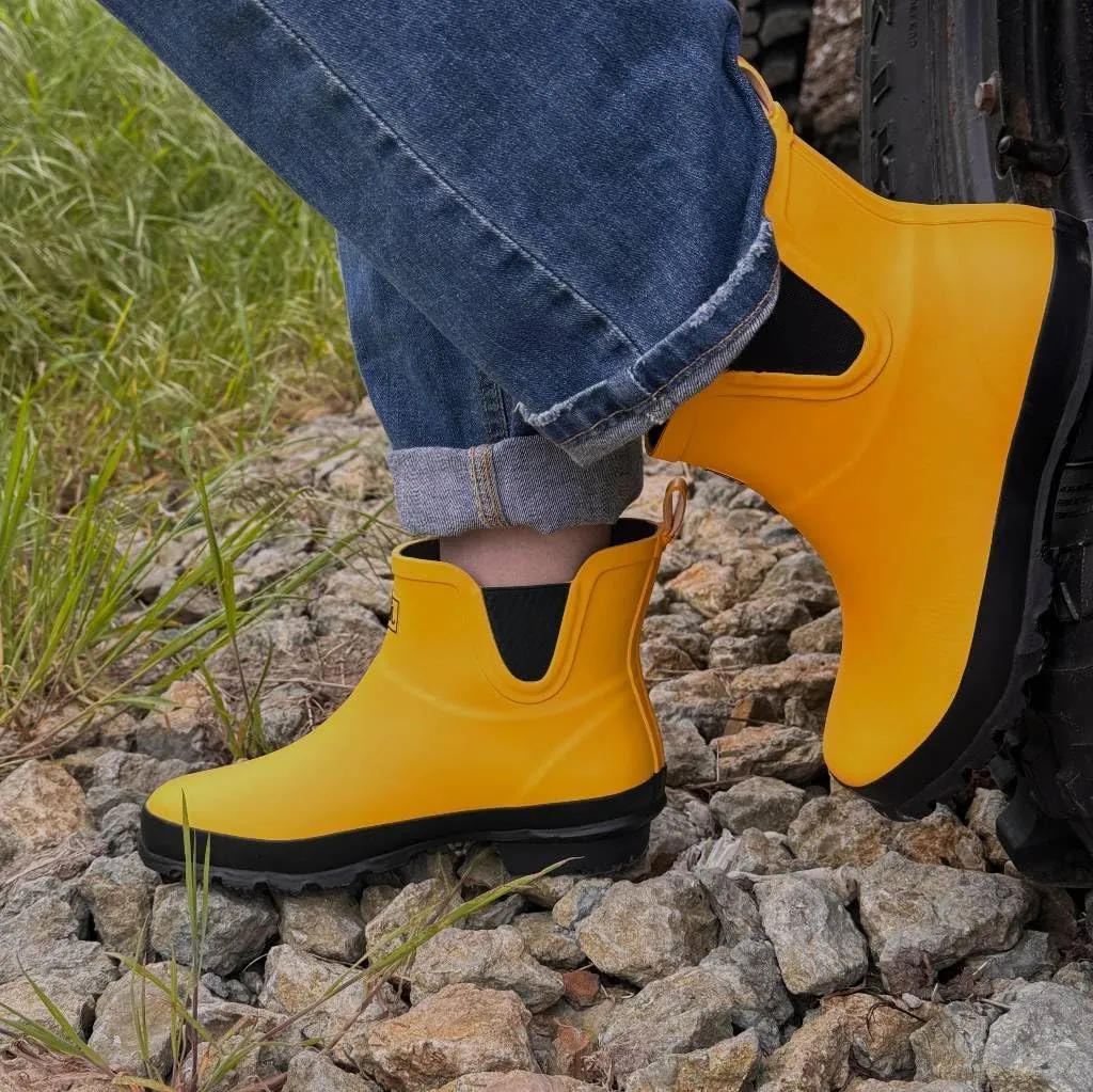 Jileon Womens Ankle Height Waterproof Rubber Rain Boots - Designed For Wide Feet & Wide Calves - Easy to Slip on and Off